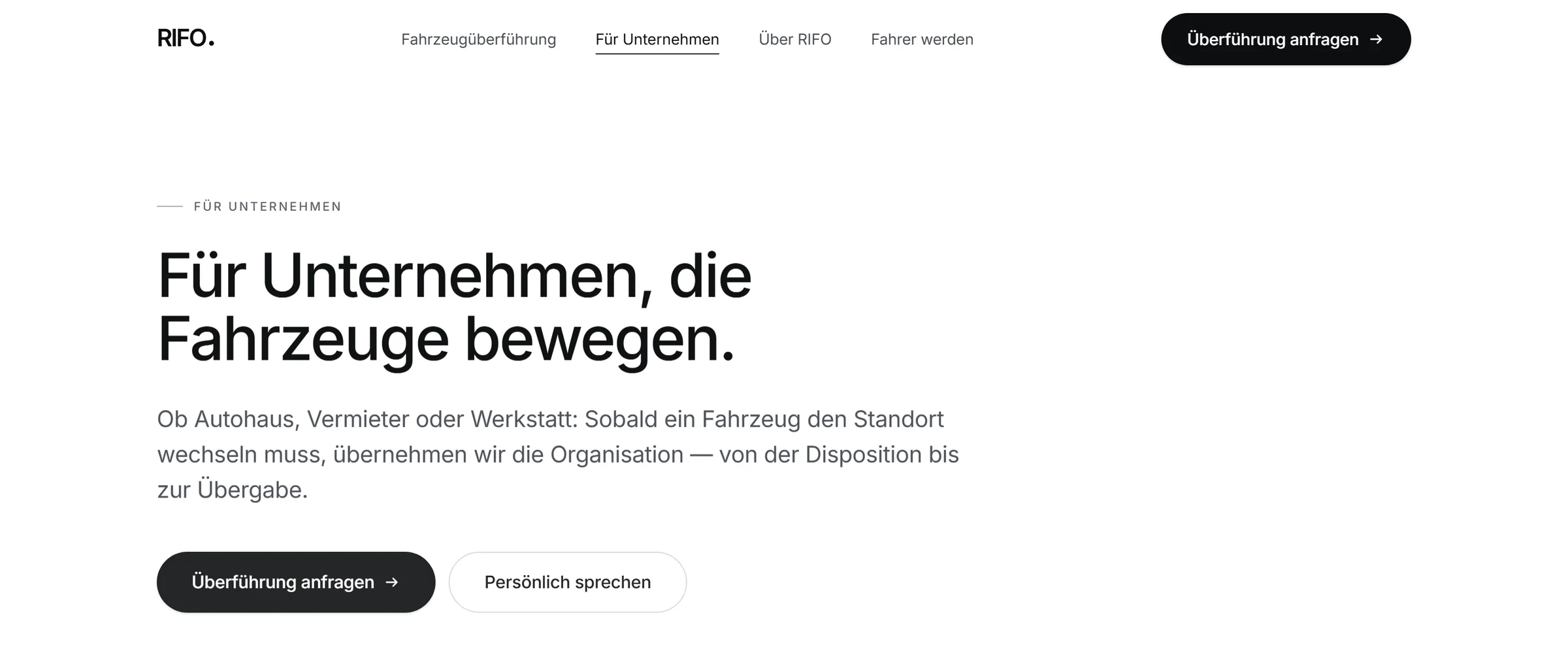 Bereich für Unternehmen auf rifo-logistik.de.