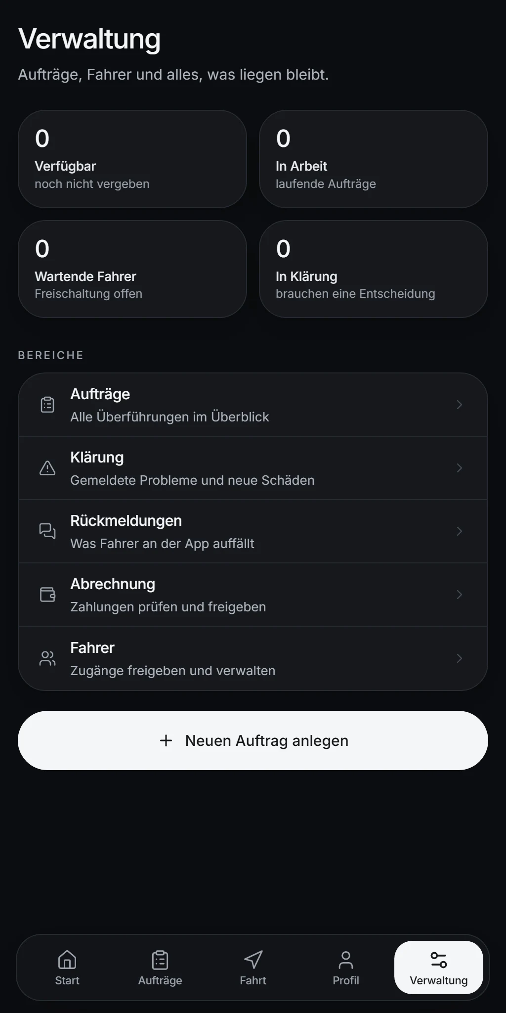 Verwaltungsoberfläche von RIFO in der mobilen Ansicht.